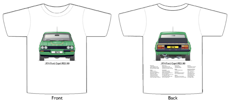 Ford Capri MkII RS3100 1974 T-shirt Front & Back